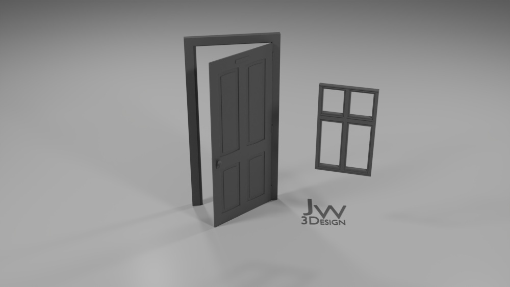 old wooden door + window - 1 35 ww2 building elements hobby diorama ww1 model making modeling accessories 3D print model - Mito3D