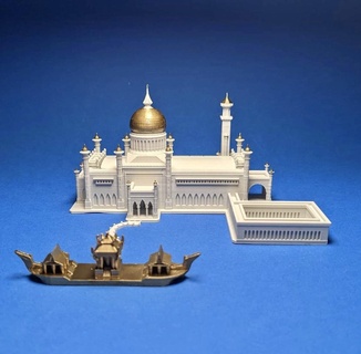 omar ali Saifuddin moschea brunei architettura edificio città tempio miniatura punto riferimento sultano Mughal miniworld miniworld3d malese bandar trasportare 3d print model - Mito3D