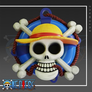 trozo llave anillo one piece llavero anime logo cráneo bandera luffy piratas huesos 3d print model - Mito3D