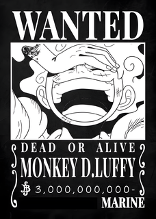 one piece luffy nika gear 5 wanted poster wall art zoro roronoa monkey anime sanji ace japan manga pirate mugiwara 3d print model - Mito3D