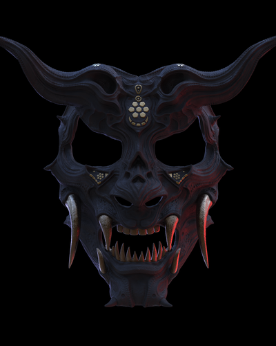 oni kiba maschera samurai mempo puntello stl tenuta stagna arte giapponese ronin demone 3d print model - Mito3D
