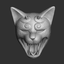 oni gato máscara folklore japonés Troll ogro diablos 3d print model - Mito3D