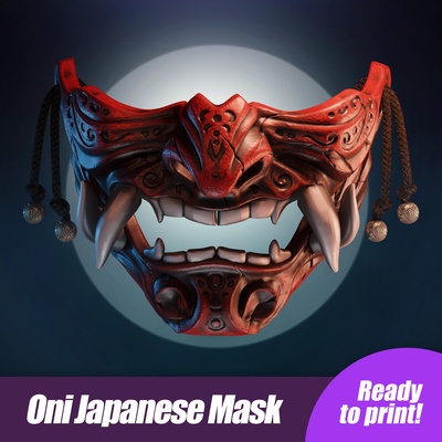 oni giapponese maschera pronto to stampa arte facile stampa demone giappone yakuza kabuki parete halloween ornamento decorazione creatura tubo cox vavi cucina hannya custome cosplay 3d print model - Mito3D