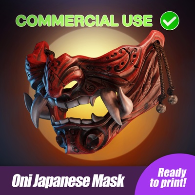 oni japonais masque prêt to impression commercial inclus art facile démon japon yakuza kabuki mur halloween ornement décoration créature tuyau barreur vavi cuisine hannya personnalisé cosplay 3d print model - Mito3D