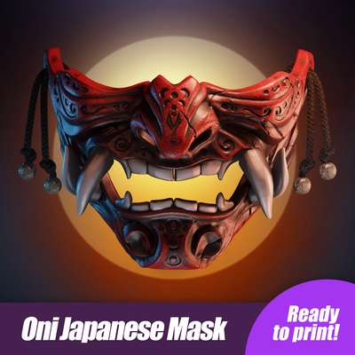 oni japanisch maske bereit to drucken harz or fdm kunst einfach drucken dämon japan yakuza kabuki mauer halloween ornament dekoration kreatur rohr cox vavi küche hannya custome cosplay 3d print model - Mito3D