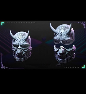 oni mask Art samurai demon japanese horn 3d print model - Mito3D