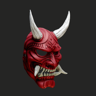 oni mask 14 demon full face horn fang Art wearable samurai hannya japanese stl obj 3d print resin dragon 3d print model - Mito3D