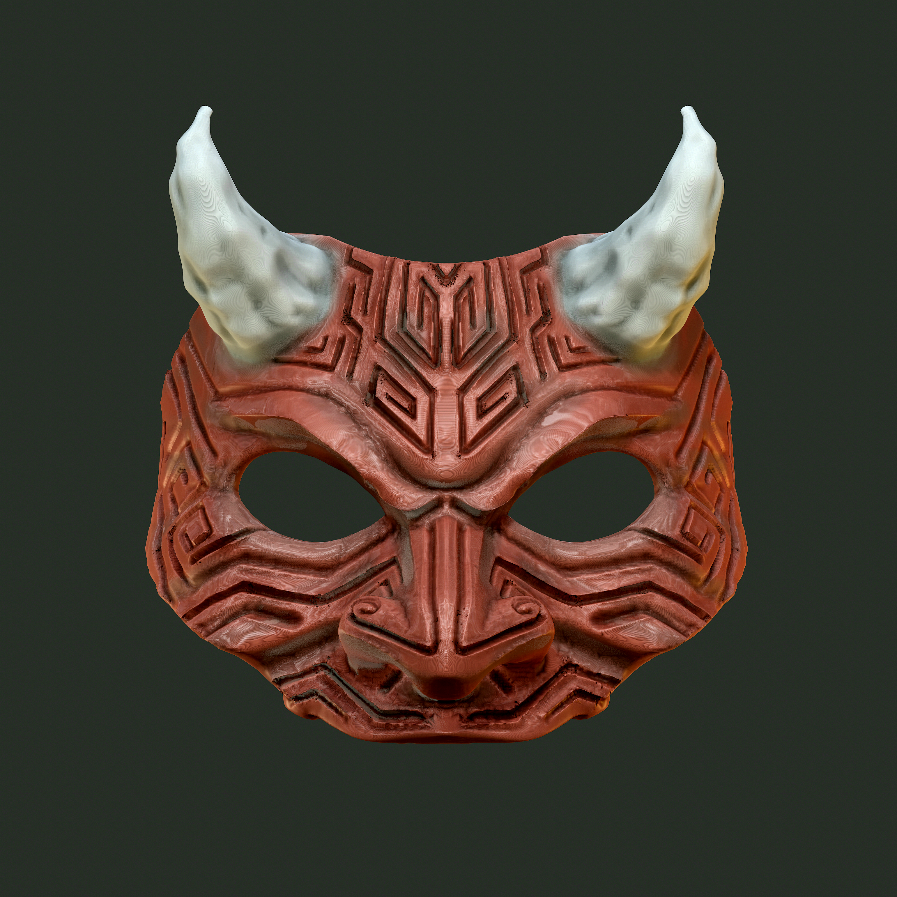 oni máscara 9 demonio tallado medio cara usable samurai hannya japonés stl obj 3d impresión resina Japón 3D print model - Mito3D
