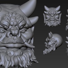 oni yokai head1 art monochrome sculpture people statue goblin king armour goblinslayer knight shield fantasy fictional creature armor war character vrchat miniatures figurines 3d print model - Mito3D