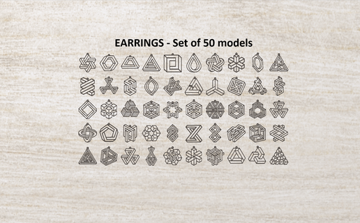 optical illusion earrings - set 50 models earings decoration new ornament geometric 3d print model - Mito3D