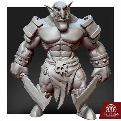 orc borg bonecrusher game armor orcs dark fantasy warrior mace axe sword magic miniature adventure minis d&d dnd ttrpg wargaming 32mm 5e evilbugs 3d print model - Mito3D