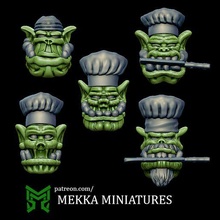 orc cooks set ii ork head heads 28mm tabletop miniature 40k gorkamorka mordheim killteam 3d print model - Mito3D