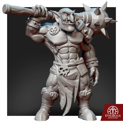 orc krag smasher game armor orcs dark fantasy warrior mace axe sword magic miniature adventure minis d&d dnd ttrpg wargaming 32mm 5e evilbugs 3d print model - Mito3D