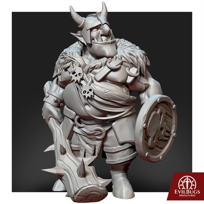 orc mograk warcrasher game armor orcs dark fantasy warrior mace axe sword magic miniature adventure minis d&d dnd ttrpg wargaming 32mm 5e evilbugs 3d print model - Mito3D