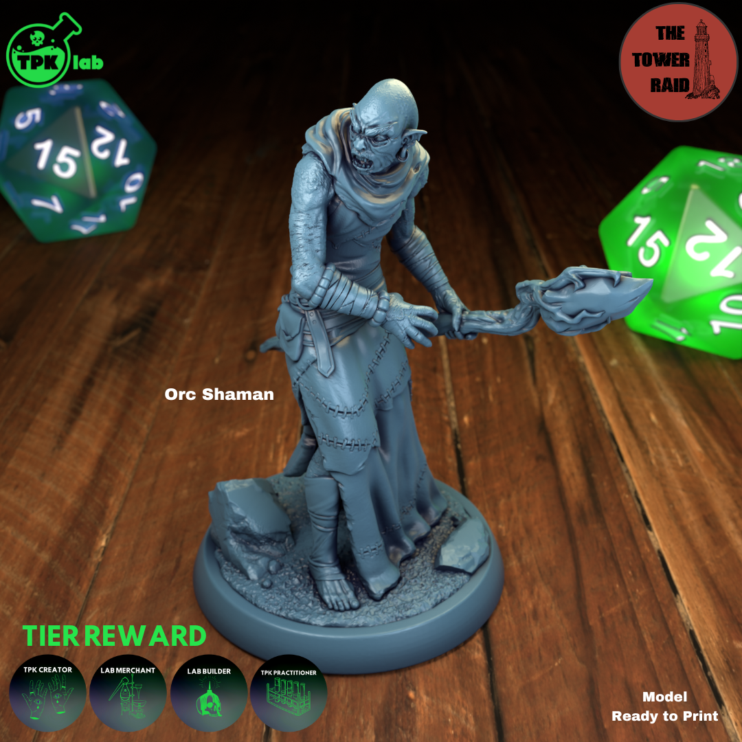 orc shaman Game ttrpg rpg tabletop miniature miniatures d&d dnd dungeons dragons fantasy goblin mage druid warlock 3D print model - Mito3D