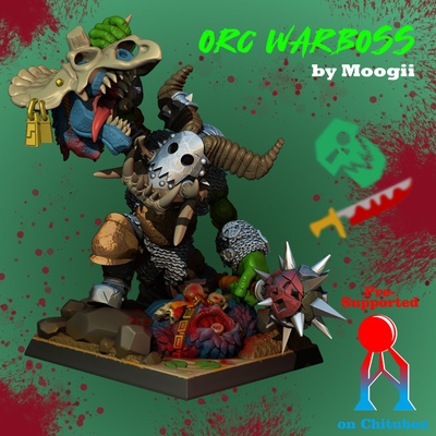 orc war boss mad head ripper miniature fantasy wargaming warboss tabletop hero unit 3d print model - Mito3D