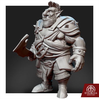 orc zork hackblade game armor orcs dark fantasy warrior mace axe sword magic miniature adventure minis d&d dnd ttrpg wargaming 32mm 5e evilbugs 3d print model - Mito3D