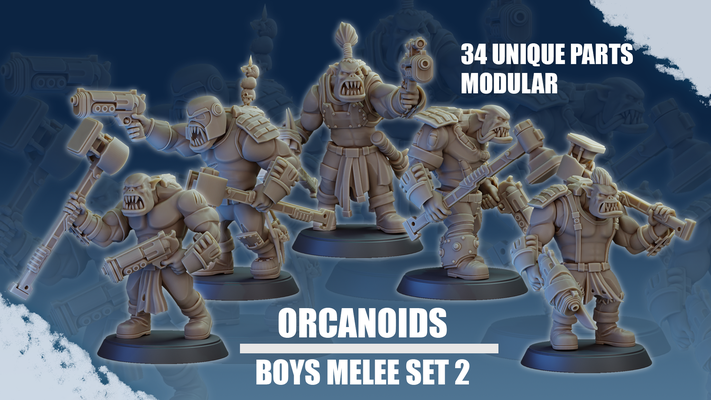 orcanoids boys melee set 2 fantasy orc ork sci-fi wargaming boy tabletop orcs infantry wargame 28mm free 32mm orks 3d print model - Mito3D