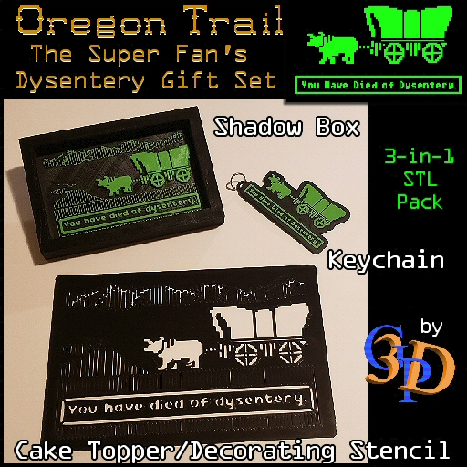 oregon trail dysentery gift set keychain shadow box cake topper stencil oregon-trail apple computer game giftset key chain decorating shadowbox 3D print model - Mito3D