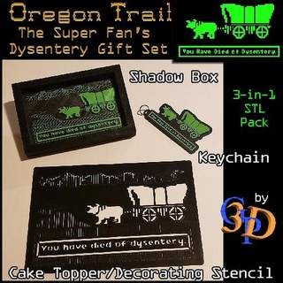 oregon trail dysentery gift set keychain shadow box cake topper stencil oregon-trail apple computer game giftset key chain decorating shadowbox 3d print model - Mito3D