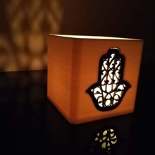 oriental style photophore home candle jar lamp lighting decoration arabesque lithophany scenery moroccan arabic islam fatima hand khamsa 3d print model - Mito3D