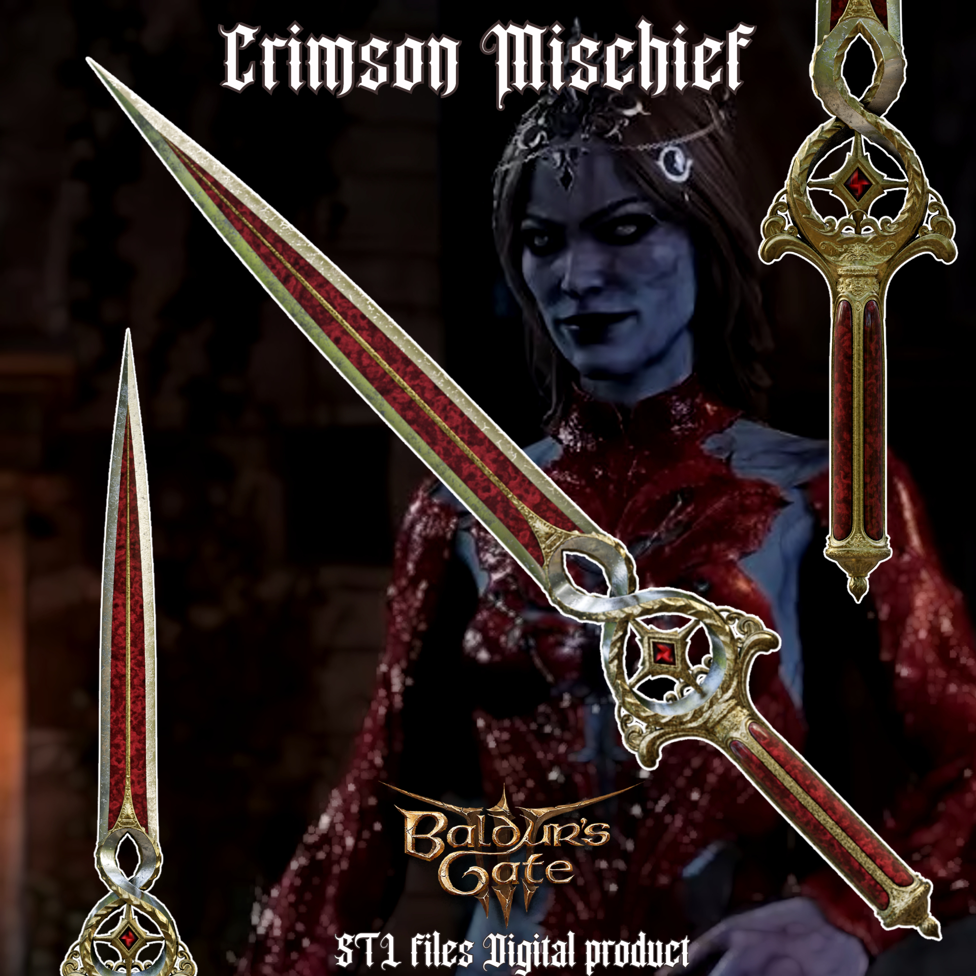 orin crimson mischief fantasy dagger baldurs gate 3  3D print model - Mito3D
