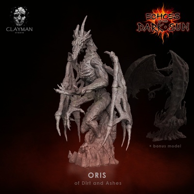 oris of sujeira cinzas jogos clayman fantasia dragão darksun negra rpg tampo mesa guerra dnd personagem colossal miniatura 3d print model - Mito3D