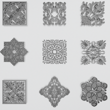 ornament collection 5 architecture relief carved baroque cartouche decor pediment molding kitbash rosette carving pattern drawing cnc leaf flower bud art pack architectural decoration 3d print model - Mito3D