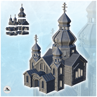 orthodox Backstein Dom Glocke Turm doppelt Türme 3 Flammen Krieg Bolzen Aktion ussr ww2 kalt Epoche modern Russland Architektur Haus Miniaturen Gebäude Landschaft Kriegsspiel Zahlen Spiel Terrain Spiele Zubehör Osten Welt blitzgrieg Panzer Kommunismus Stalingrad 3d print model - Mito3D