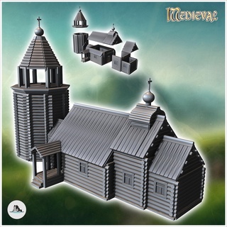 orthodox christian wooden church entrance shelter stairs large round bell tower 28 - modern ww2 ww1 world war diaroma wargaming rpg mini hobby Game building architecture tabletop miniatures scenery wargame game terrain accessories medieval middle age dark city traditionnal fantasy european village 3d print model - Mito3D