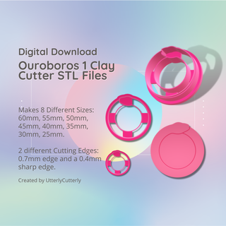 ouroboros clay cutter - mystical snake stl digital file download- 8 sizes 2 versions earrings pendant barrette Jewelry earring polymer geometric embossed hexagon utterlycutterly utterly cutterly cookie fondant organic shape indie fashion 3d print model - Mito3D