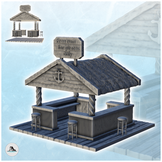 outdoor wooden pirate bar chairs roof 5 - pirate jungle island beach piracy caribbean medieval building architecture tabletop miniatures scenery wargame game terrain house accessories middle age tropical buccaneers corsairs sea beach harbour historical modern  3d print model - Mito3D