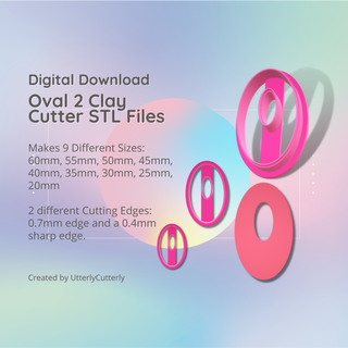 oval 2 clay cutter - donut geometric stl digital file download- 9 sizes versions cookie earring polymer embossed hexagon utterlycutterly utterly cutterly fondant organic shape indie fashion 3d print model - Mito3D