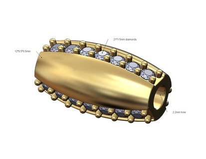 oval diamante 3 fila talón pulsera encanto 3d impresión modelo colgante pendiente joyería joya imprimible oro plata collar libra esterlina geométrico espaciador Moda sencillo 3d print model - Mito3D
