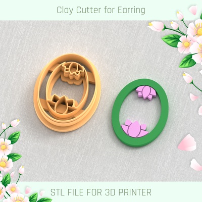 oval earring lotus spring clay cutter tools vase flower 3d print model - Mito3D