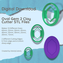 oval gem 2 clay cutter - jewel stl digital file download- 10 sizes versions earring polymer geometric embossed hexagon utterlycutterly utterly cutterly cookie fondant organic shape indie fashion 3d print model - Mito3D