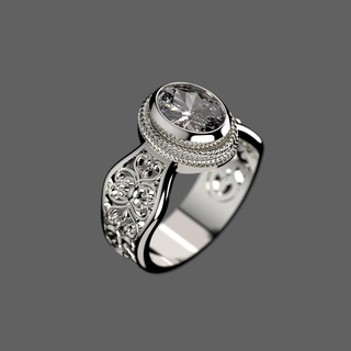 oval gemstone bali pattern design ring jewelry 3d 3d print model - Mito3D