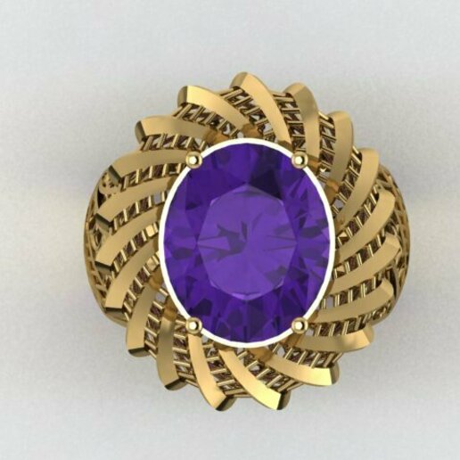 oval ring pendant gold silver jewelry fashion amethyst matrix 3dm 3d print editable printable gemstone 3D print model - Mito3D