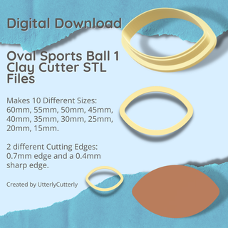 oval sports ball 1 clay cutter - american football- rugby jewelry earring stl digital file download- 10 sizes 2 versions polymer geometric embossed hexagon utterlycutterly utterly cutterly cookie fondant organic shape indie fashion 3d print model - Mito3D