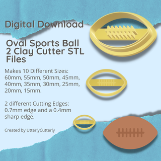 oval sports ball 2 clay cutter - american football- rugby jewelry earring stl digital file download- 10 sizes versions polymer geometric embossed hexagon utterlycutterly utterly cutterly cookie fondant organic shape indie fashion 3d print model - Mito3D