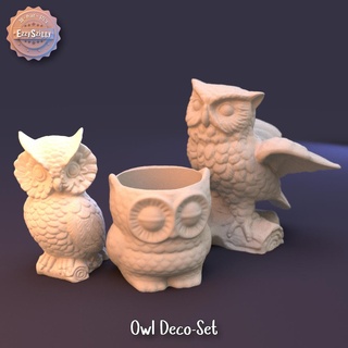 owl deco-set snow statue garden sculpture bird prey wood tree decoration animal woods plan pot 3d print model - Mito3D