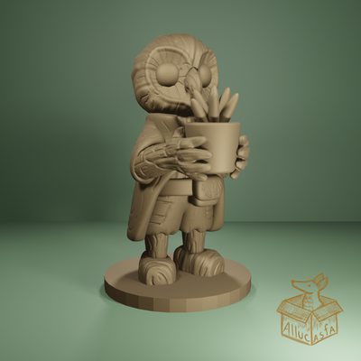 owl gardener wood tribe game stone rock gem jewel rpg miniature tabletop character woodland guardian soldier moss garden plant tree forest 3d print model - Mito3D