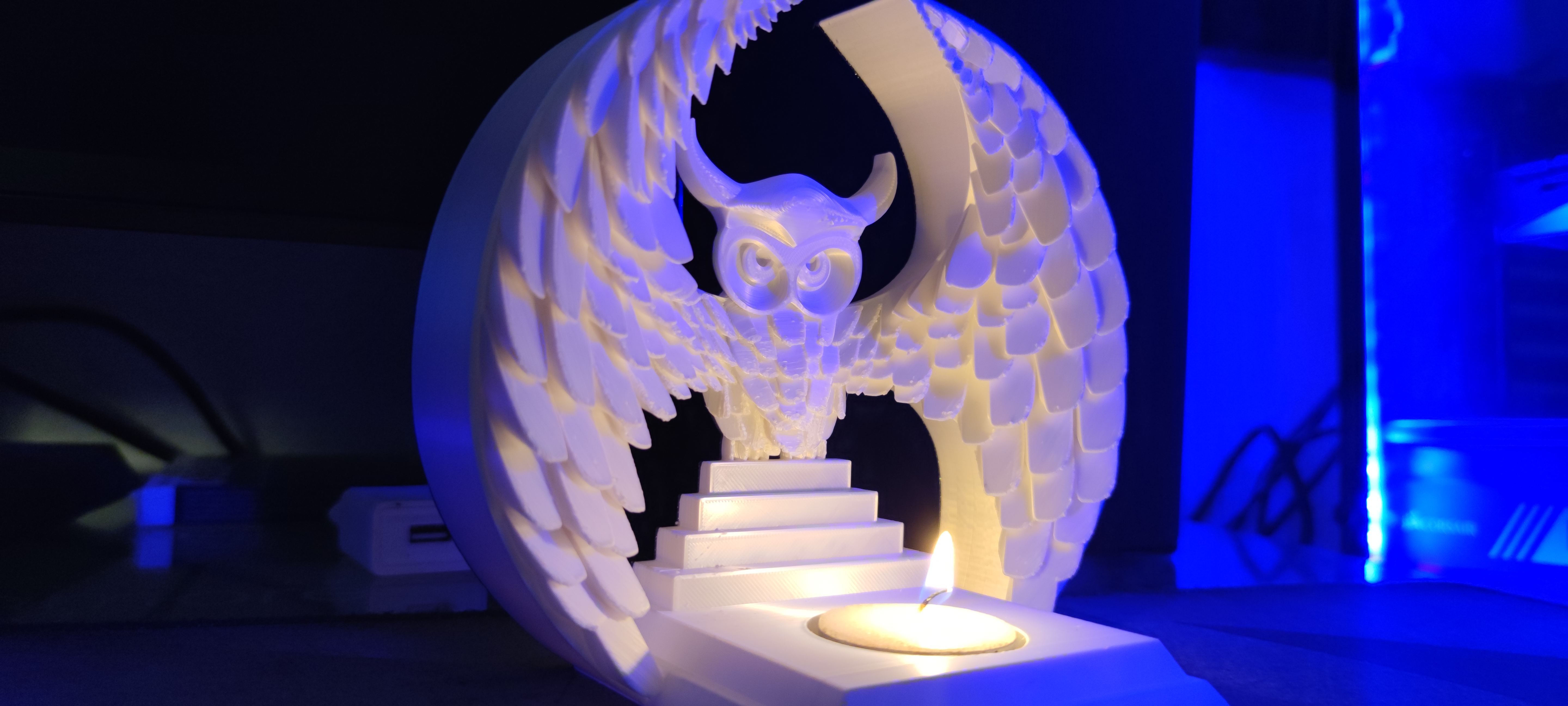 gufo lampada tè candela scolpire scultura veloce Stampa supporto decorazione casa Casa deco animale uccello notte owlnation 3D print model - Mito3D