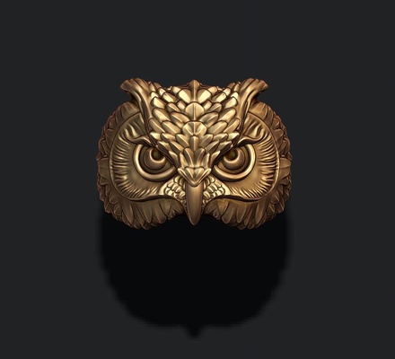 búho anillo 3d impresión modelo joyería joya 583 585 925 vestir pájaro pluma ave volar robar oro naturaleza anillos plata zbrush 3d print model - Mito3D