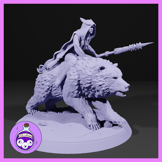 owl witch bear mount spear grizzly rider mounted hunter fighter barbarian female woman hero ttrpg dnd dungeonsanddragons miniature pathfinder 3d print model - Mito3D
