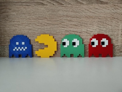 pac man karakterler Pacman oyun makinesi hayalet piksel sanatı retro video oyunu 2d Sanat Litofanlar 3d print model - Mito3D
