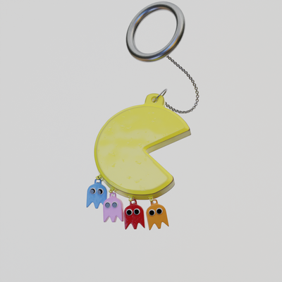 pac man keychain gadget pacman pac-man 3dmodel 3dprintable lowpoly low-poly abs toy free 3d print model - Mito3D