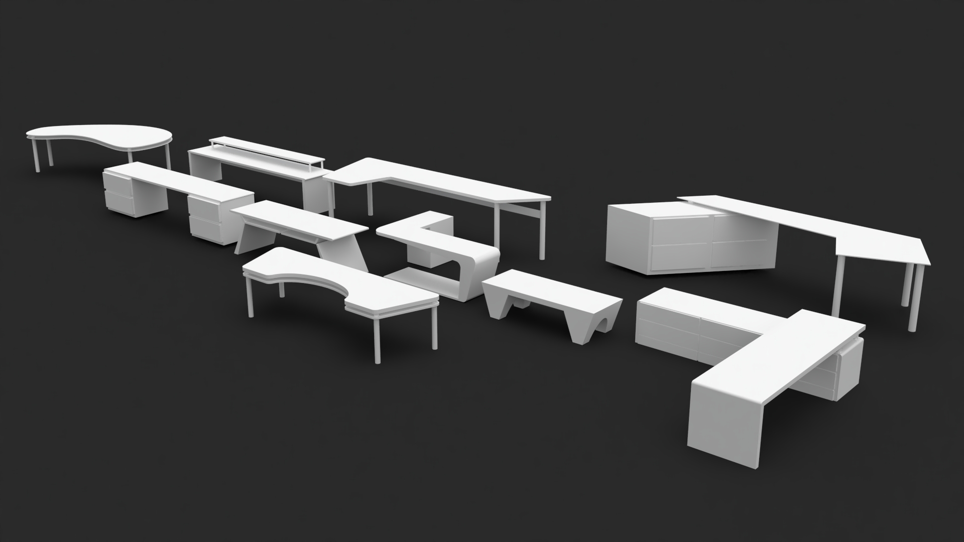 pack 10 desks furniture forniture desk 3D print model - Mito3D