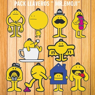 pack 10 key rings mr emoji keychain key rings mr emoji emoji caricature lively yellow happy language figurine figure pacman  3d print model - Mito3D