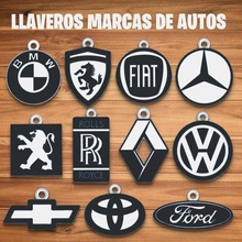 pack 11 key rings car brands keychain auto brand logo peugeot toyota ford fiat chevrolet rolls royve wolksvagen renault mercedes benz pendant 3d print model - Mito3D